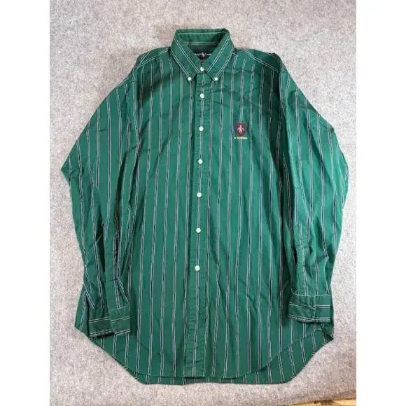 VTG 90s Ralph Lauren Blaire Stripe Button Down Shirt Mens M Green Patched Preppy - Picture 1 of 7